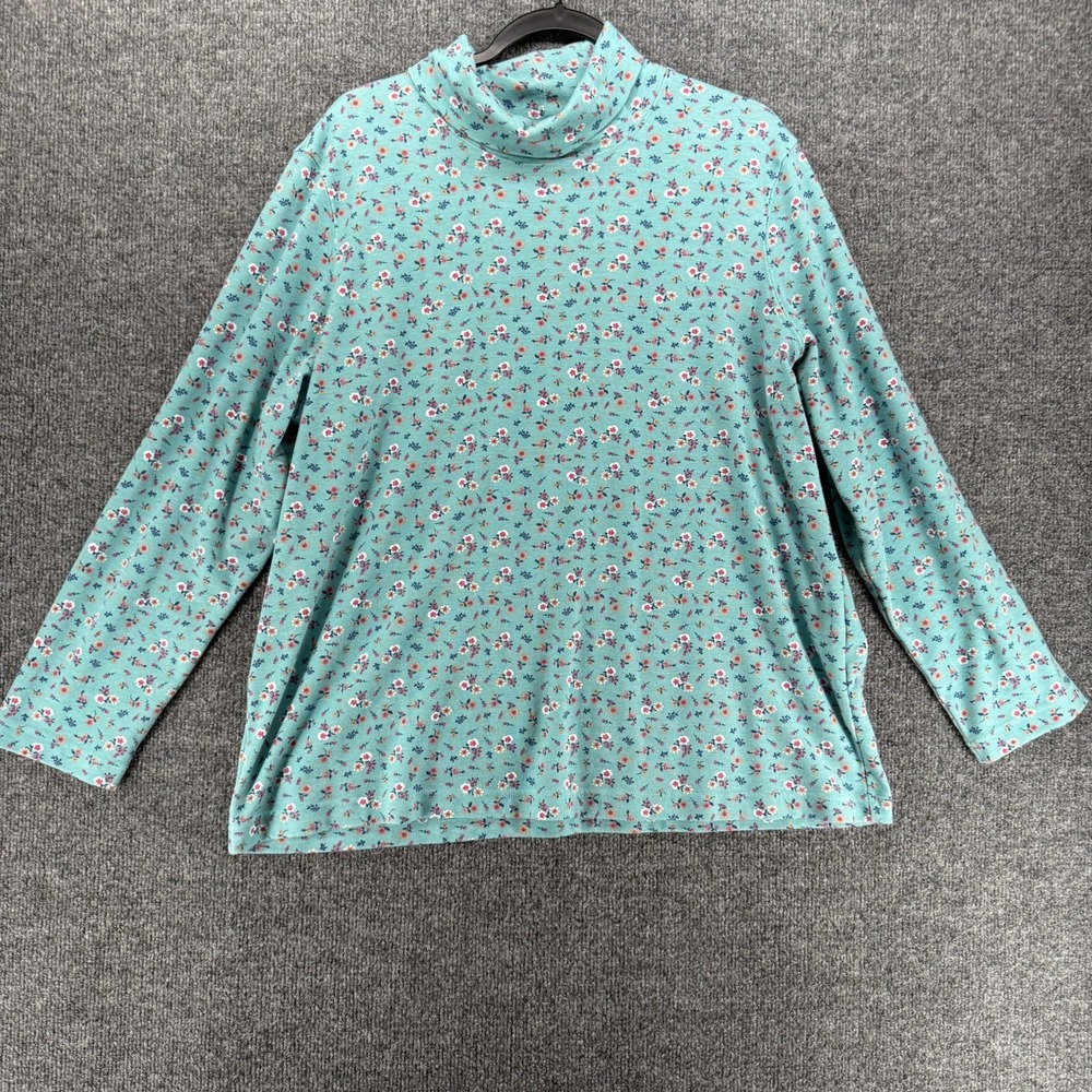 Blair Turtleneck Womens 2XL Green Ditsy Floral Pullover Prairie Cottagecore Farm